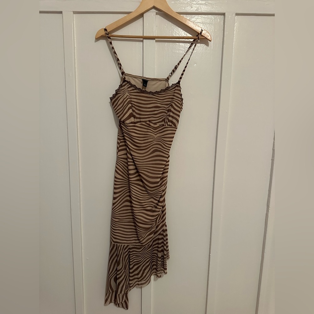 Wild Fable Brown Asymmetrical Striped Dress